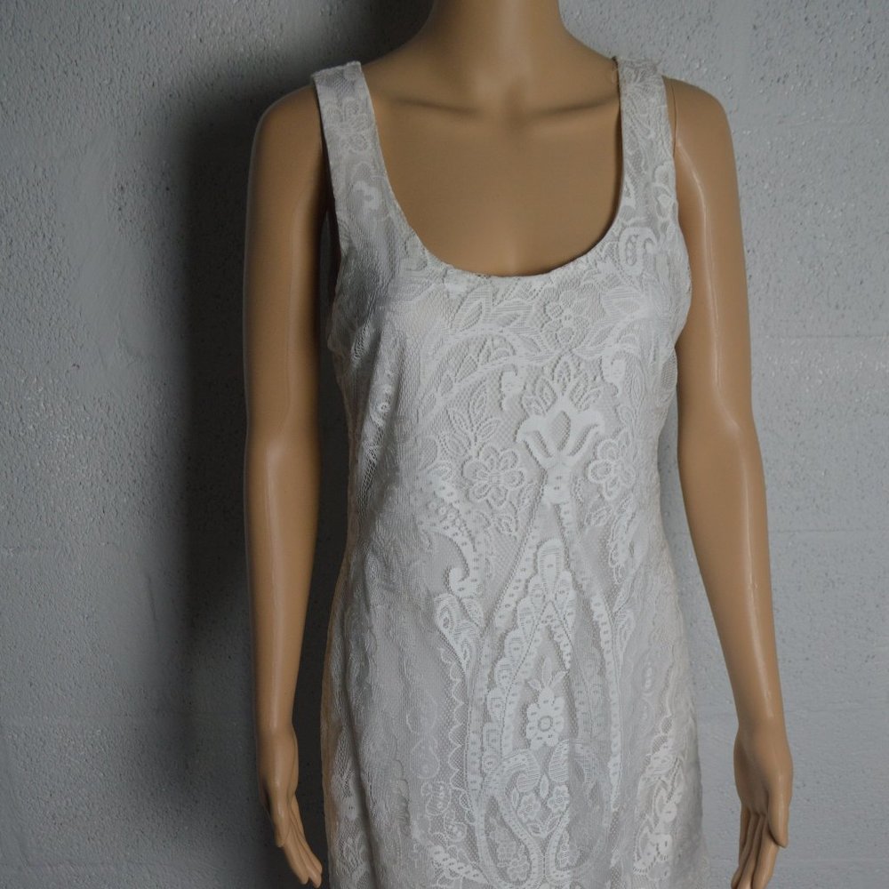 Charlotte Russe White Lace Bodycon Fringe Hem Mini Dress Style# ND13065 Size S